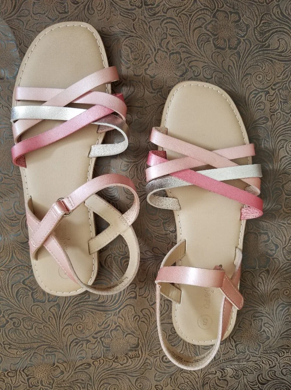 Cat & Jack Pink Silver Strappy Sandals Girls Size 5 Metallic
